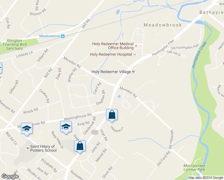 map of restaurants, bars, coffee shops, grocery stores, and more near 1462 Huntingdon Pike in Montgomery County
