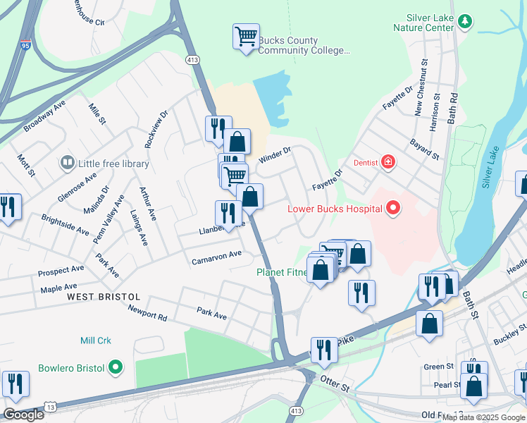 map of restaurants, bars, coffee shops, grocery stores, and more near 3700 Spruce Street in Bristol