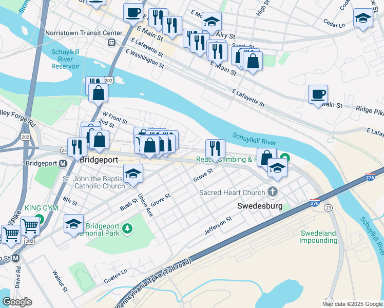 map of restaurants, bars, coffee shops, grocery stores, and more near 6 Ford Street in Bridgeport