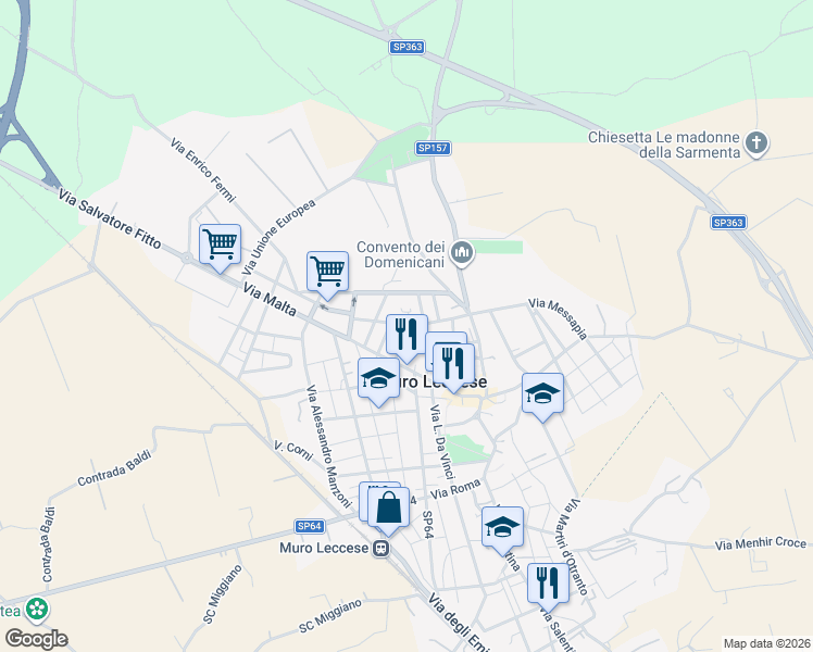 map of restaurants, bars, coffee shops, grocery stores, and more near 9 Via XXIV Maggio in Muro Leccese