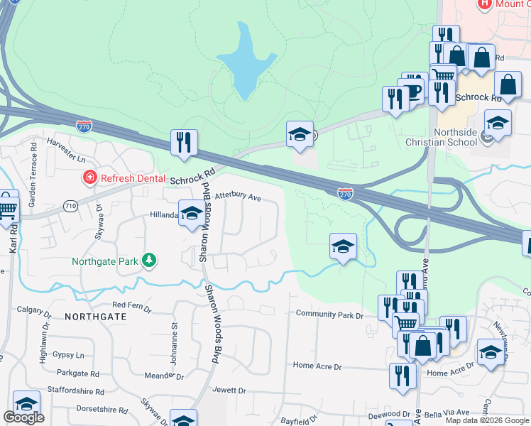 map of restaurants, bars, coffee shops, grocery stores, and more near 6675 Walbridge Street in Columbus