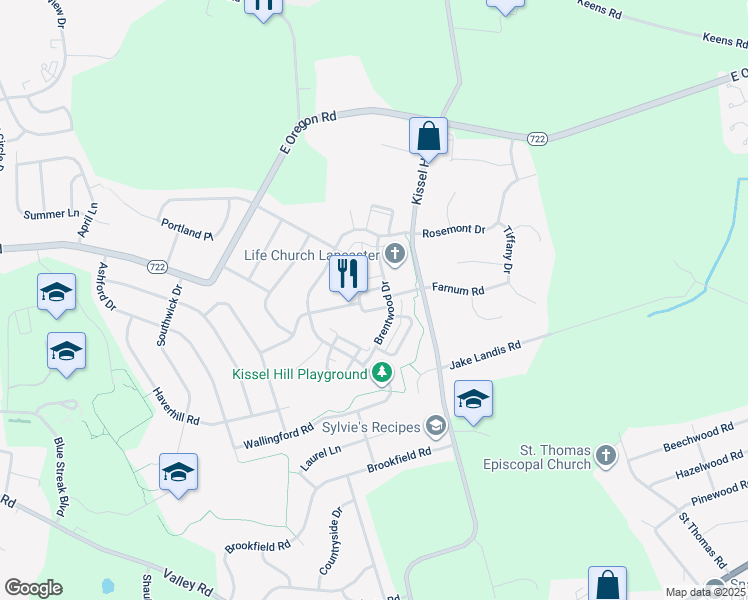 map of restaurants, bars, coffee shops, grocery stores, and more near Paxton Place in Lancaster County