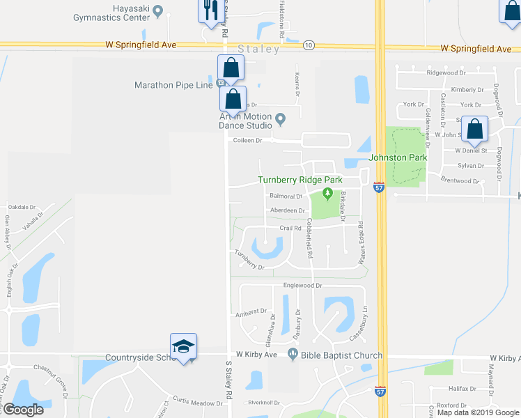 map of restaurants, bars, coffee shops, grocery stores, and more near 913 Prestwick Point in Champaign