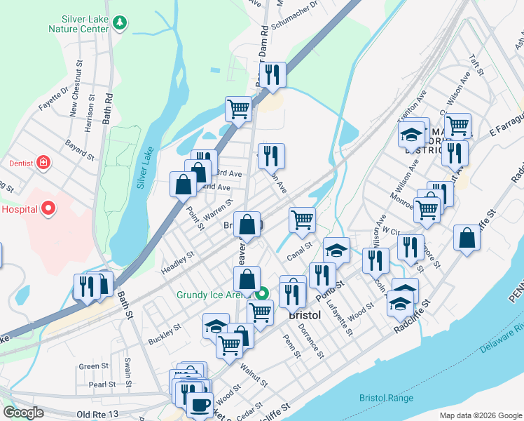 map of restaurants, bars, coffee shops, grocery stores, and more near 841 Garden Street in Bristol