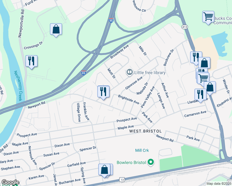 map of restaurants, bars, coffee shops, grocery stores, and more near 3001 Brightside Avenue in Bristol