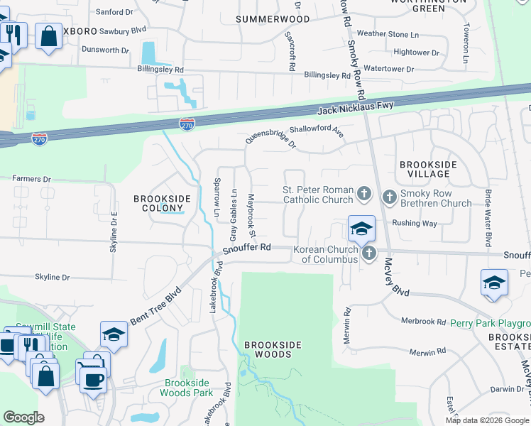 map of restaurants, bars, coffee shops, grocery stores, and more near 2064 Clayborn Court in Columbus