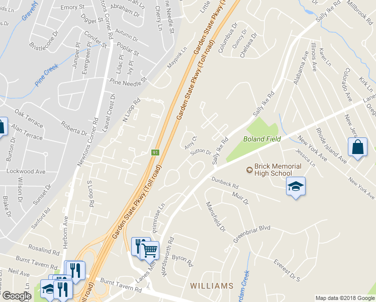 map of restaurants, bars, coffee shops, grocery stores, and more near 5 Helen Drive in Brick