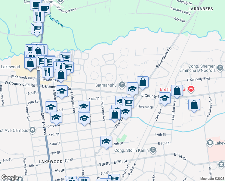 map of restaurants, bars, coffee shops, grocery stores, and more near 419 East County Line Road in Lakewood