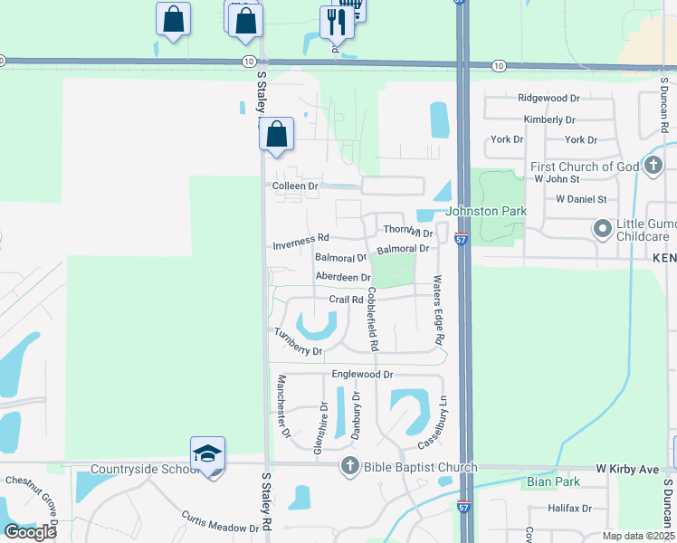 map of restaurants, bars, coffee shops, grocery stores, and more near 4006 Aberdeen Drive in Champaign