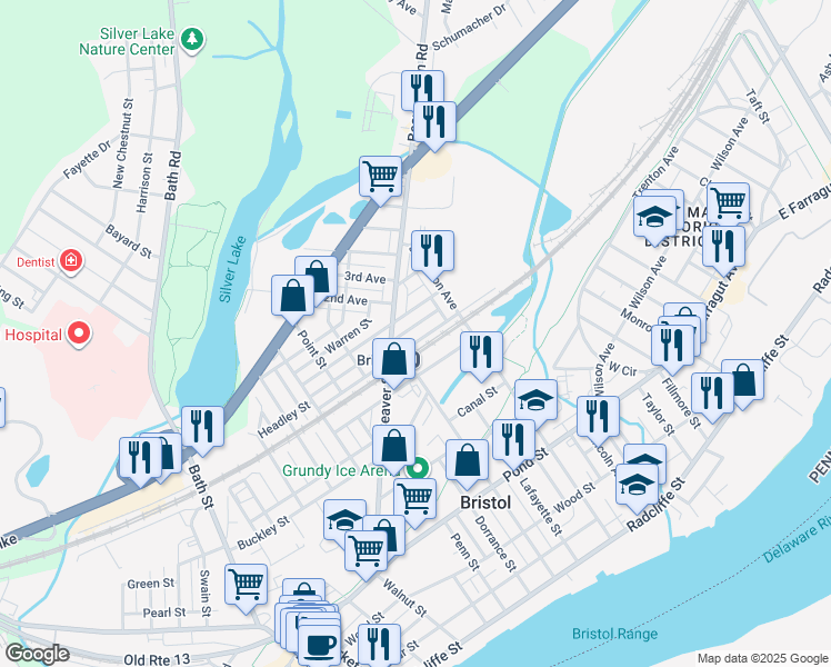 map of restaurants, bars, coffee shops, grocery stores, and more near 841 Garden Street in Bristol