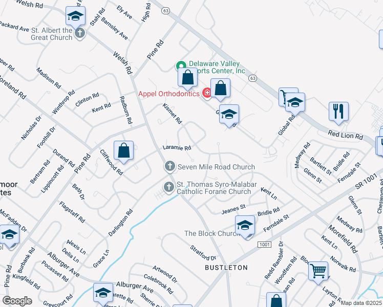 map of restaurants, bars, coffee shops, grocery stores, and more near 603 Laramie Place in Philadelphia