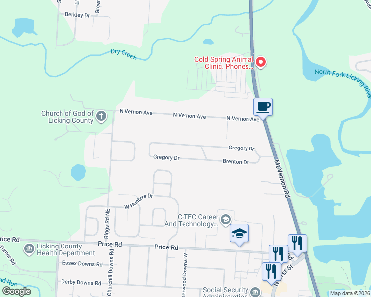 map of restaurants, bars, coffee shops, grocery stores, and more near 225 Gregory Drive in Newark