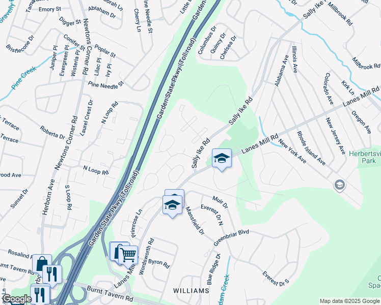 map of restaurants, bars, coffee shops, grocery stores, and more near 9 Sutton Drive in Brick Township