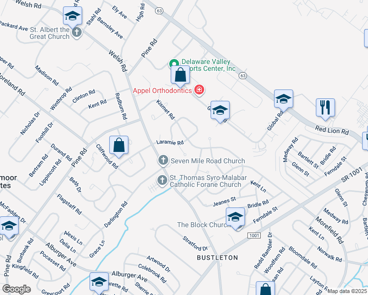 map of restaurants, bars, coffee shops, grocery stores, and more near 603 Laramie Place in Philadelphia