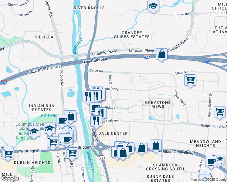 map of restaurants, bars, coffee shops, grocery stores, and more near 4391 John Shields Parkway in Dublin