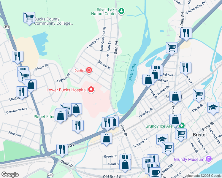 map of restaurants, bars, coffee shops, grocery stores, and more near 613 Bath Road in Bristol