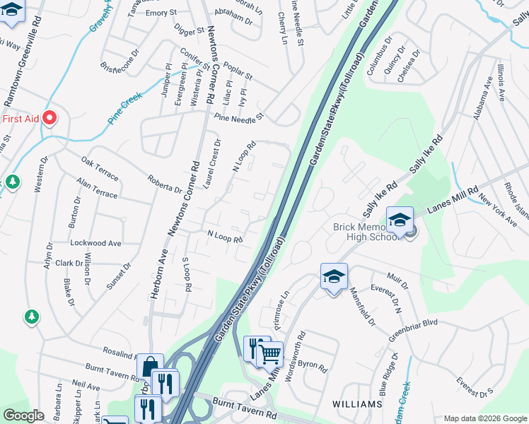 map of restaurants, bars, coffee shops, grocery stores, and more near 710 Christopher Court in Brick Township