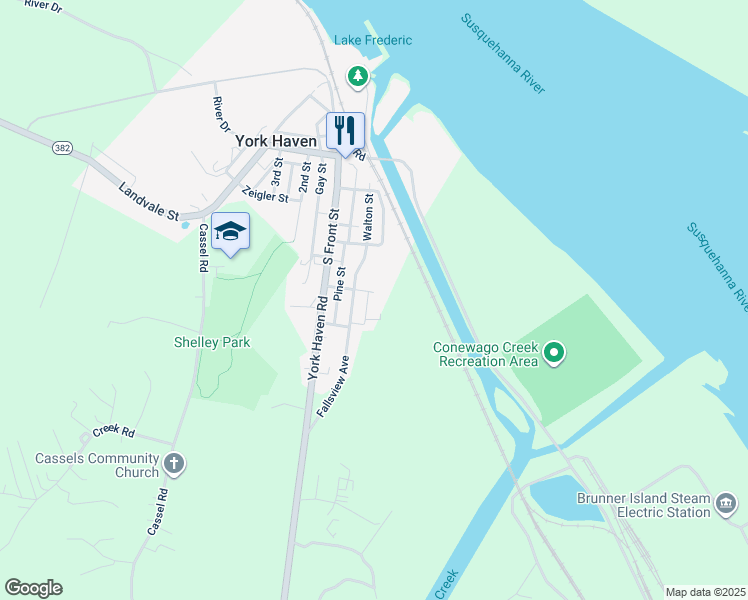map of restaurants, bars, coffee shops, grocery stores, and more near 18 Susquehanna Drive in York Haven