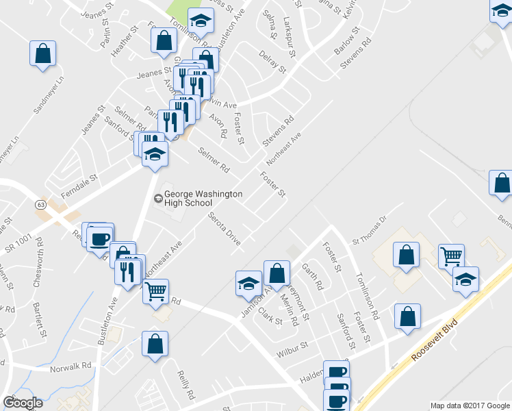 map of restaurants, bars, coffee shops, grocery stores, and more near 10206 Rubin Lane in Philadelphia