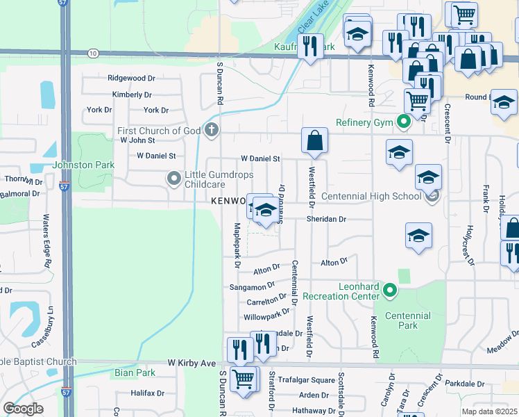 map of restaurants, bars, coffee shops, grocery stores, and more near 2809 West William Street in Champaign