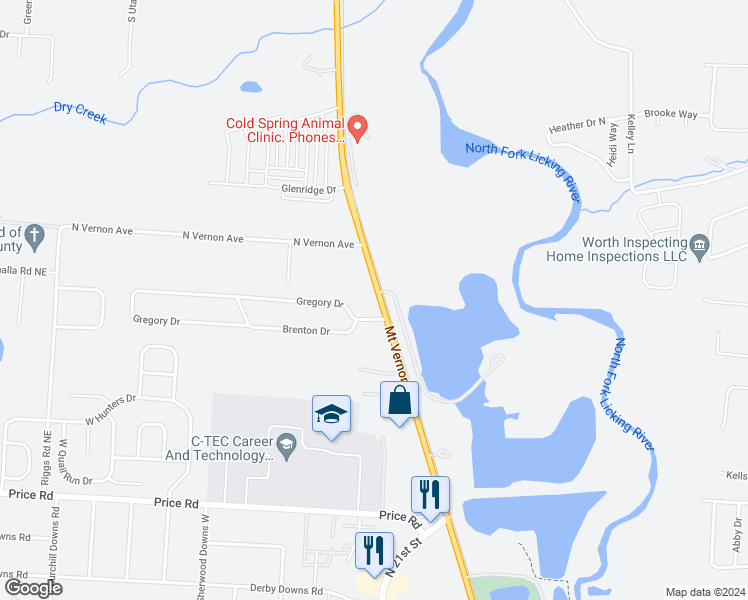 map of restaurants, bars, coffee shops, grocery stores, and more near 1821 Mount Vernon Road in Newark