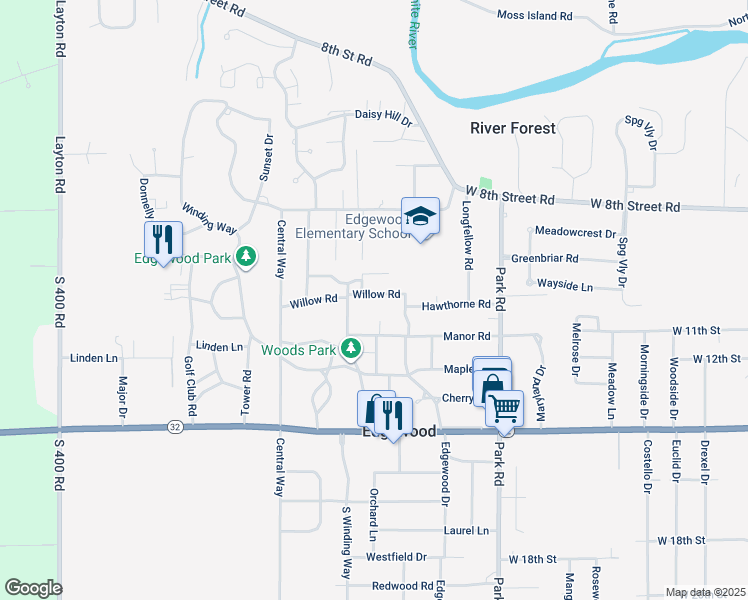 map of restaurants, bars, coffee shops, grocery stores, and more near 5 Willow Road in Anderson