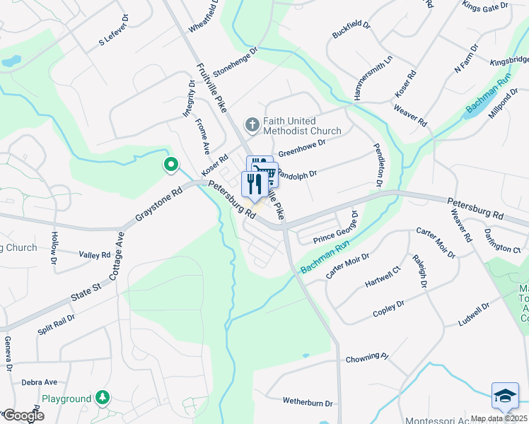 map of restaurants, bars, coffee shops, grocery stores, and more near 636 Petersburg Road in Lancaster