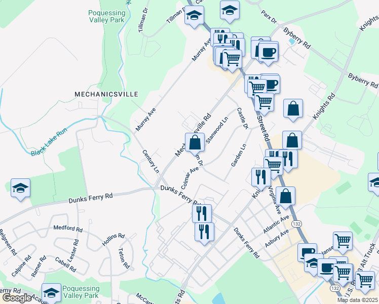 map of restaurants, bars, coffee shops, grocery stores, and more near 2718 Salem Drive in Bensalem