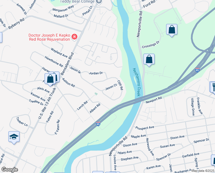 map of restaurants, bars, coffee shops, grocery stores, and more near 853 Jason Drive in Bensalem