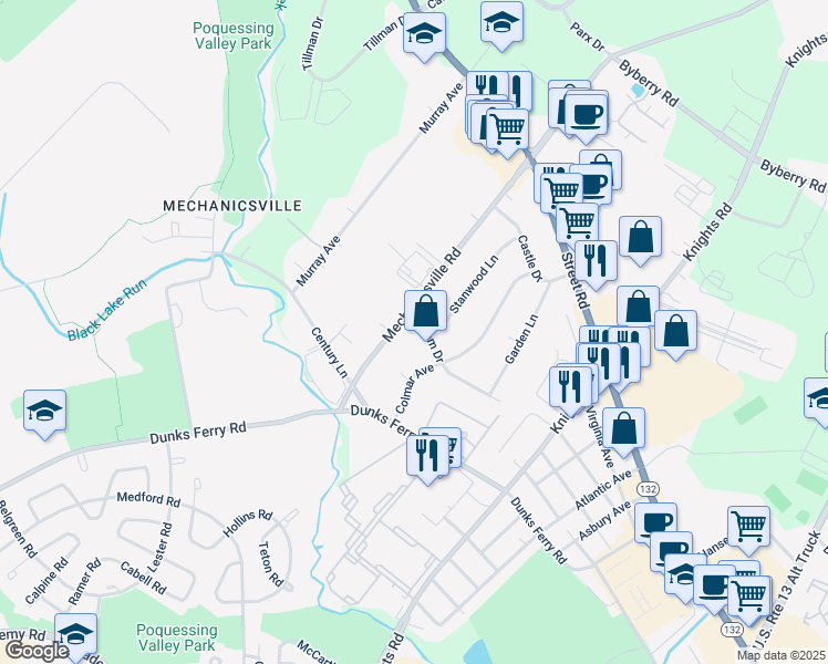 map of restaurants, bars, coffee shops, grocery stores, and more near 2718 Salem Drive in Bensalem