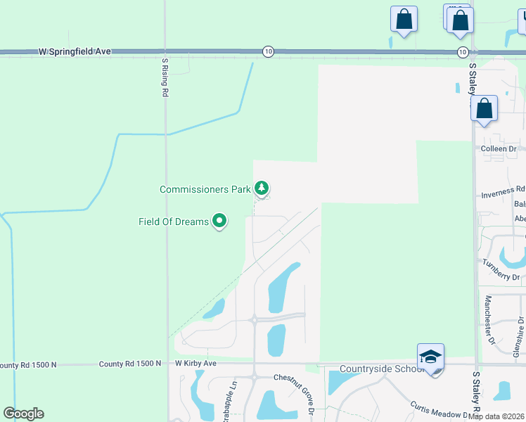 map of restaurants, bars, coffee shops, grocery stores, and more near 4811 Oakdale Drive in Champaign