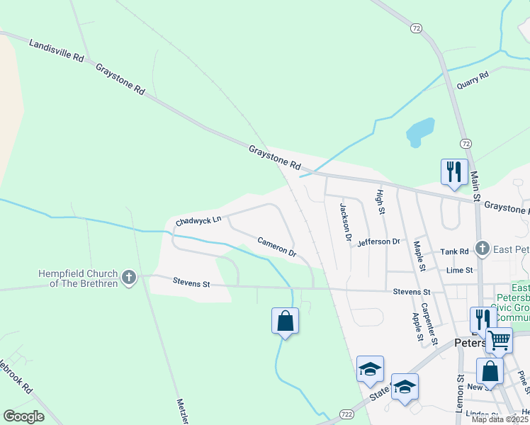 map of restaurants, bars, coffee shops, grocery stores, and more near 1509 Chadwyck Lane in Manheim