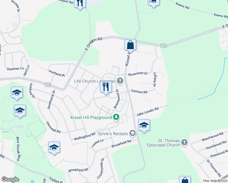 map of restaurants, bars, coffee shops, grocery stores, and more near Paxton Place in Lancaster County