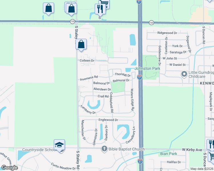 map of restaurants, bars, coffee shops, grocery stores, and more near 3902 Aberdeen Drive in Champaign