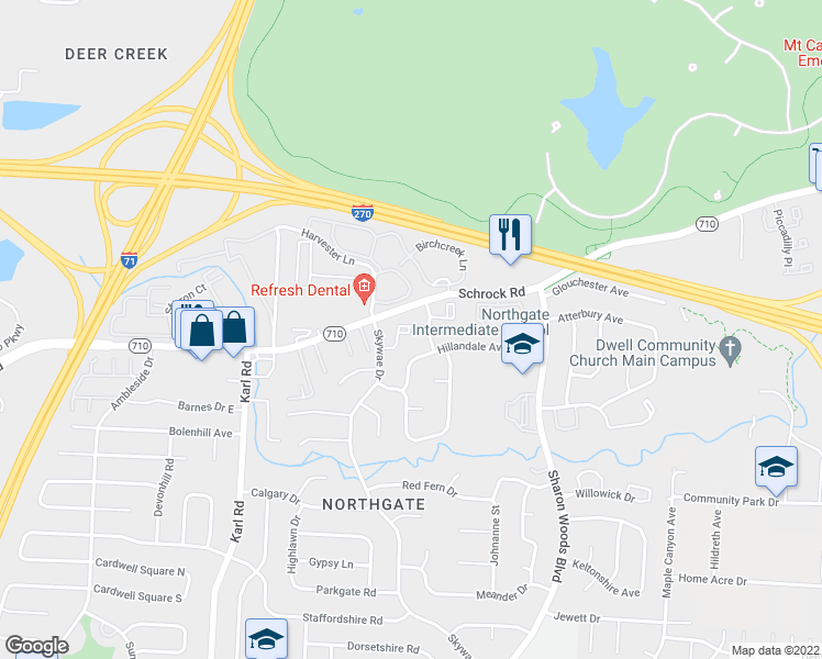 map of restaurants, bars, coffee shops, grocery stores, and more near 1790 Hillandale Avenue in Columbus
