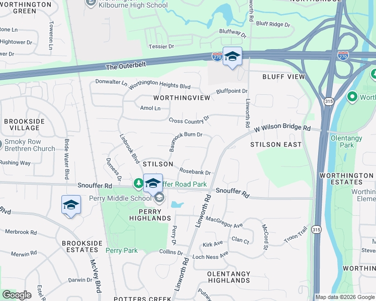 map of restaurants, bars, coffee shops, grocery stores, and more near 6905 Lauren Place in Columbus