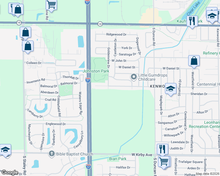 map of restaurants, bars, coffee shops, grocery stores, and more near 1002 Goldenview Drive in Champaign