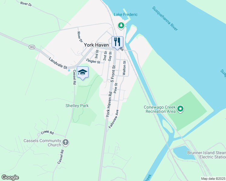 map of restaurants, bars, coffee shops, grocery stores, and more near 125 South Front Street in York Haven