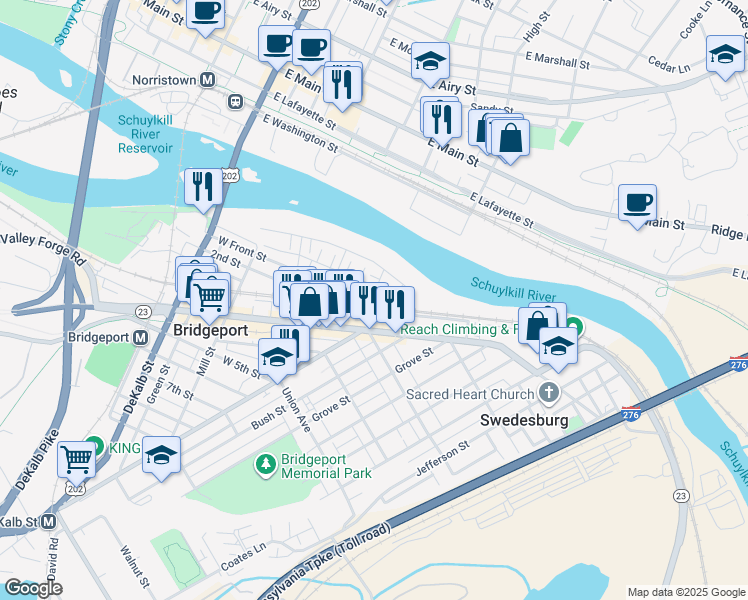 map of restaurants, bars, coffee shops, grocery stores, and more near 6 Ford Street in Bridgeport