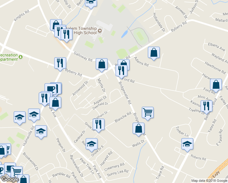 map of restaurants, bars, coffee shops, grocery stores, and more near 1624 Britany Drive in Bensalem