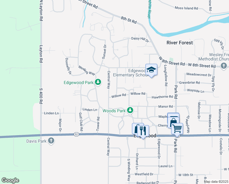 map of restaurants, bars, coffee shops, grocery stores, and more near 517 Pershing Drive in Anderson