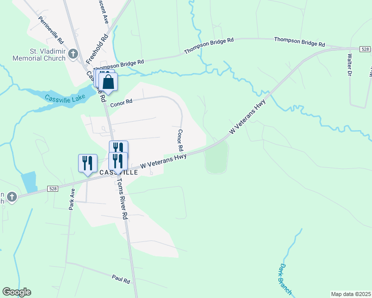 map of restaurants, bars, coffee shops, grocery stores, and more near 1 Conor Road in Jackson Township