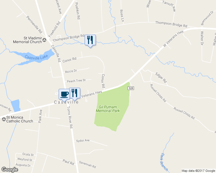 map of restaurants, bars, coffee shops, grocery stores, and more near 1 Conor Road in Jackson Township