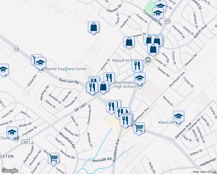 map of restaurants, bars, coffee shops, grocery stores, and more near 10111 Verree Road in Philadelphia