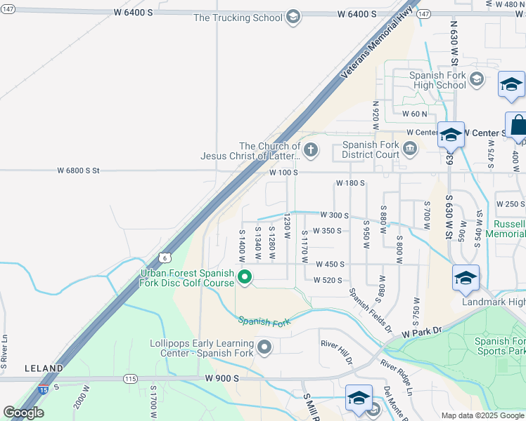 map of restaurants, bars, coffee shops, grocery stores, and more near 1299 West 250 South in Spanish Fork