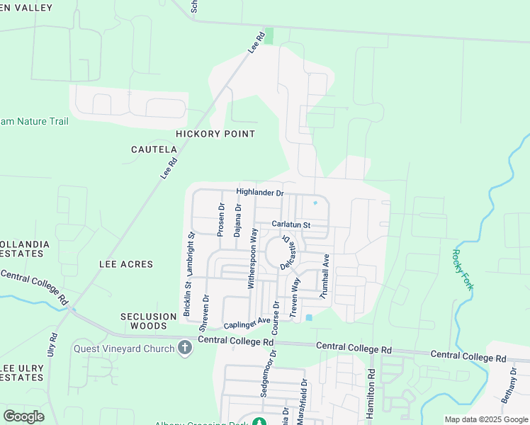 map of restaurants, bars, coffee shops, grocery stores, and more near 6120 Witherspoon Way in Westerville