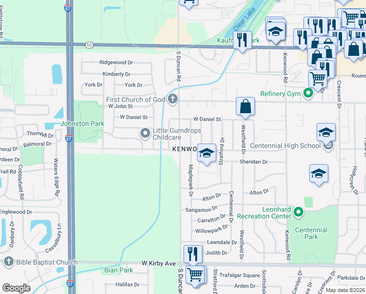 map of restaurants, bars, coffee shops, grocery stores, and more near 901 Maplepark Drive in Champaign