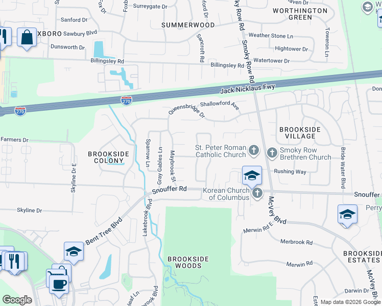 map of restaurants, bars, coffee shops, grocery stores, and more near 2066 Gliddon Court in Columbus
