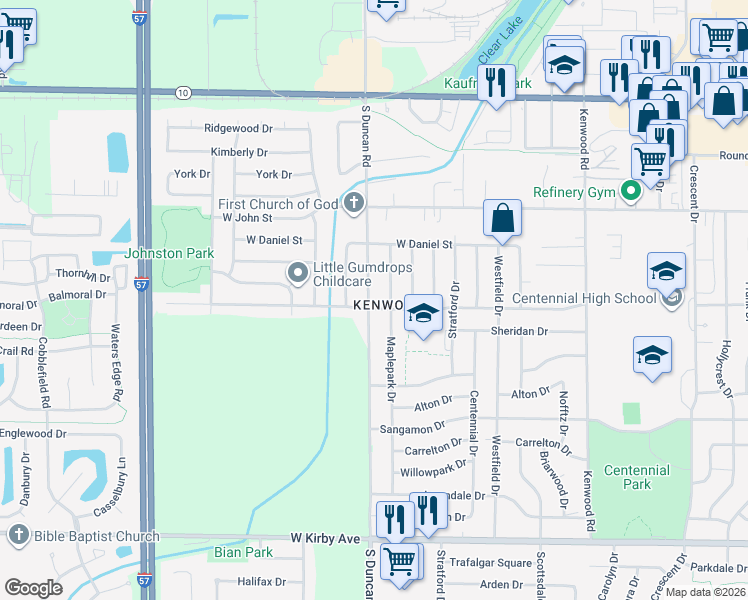 map of restaurants, bars, coffee shops, grocery stores, and more near 901 Maplepark Drive in Champaign