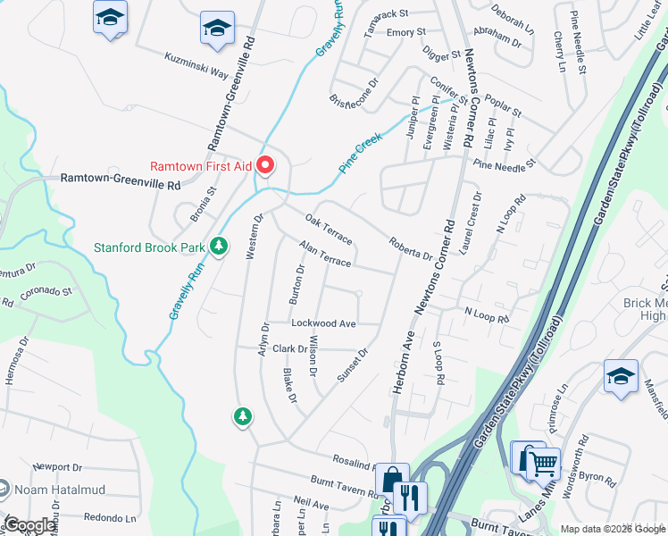 map of restaurants, bars, coffee shops, grocery stores, and more near 41 Alan Terrace in Howell Township